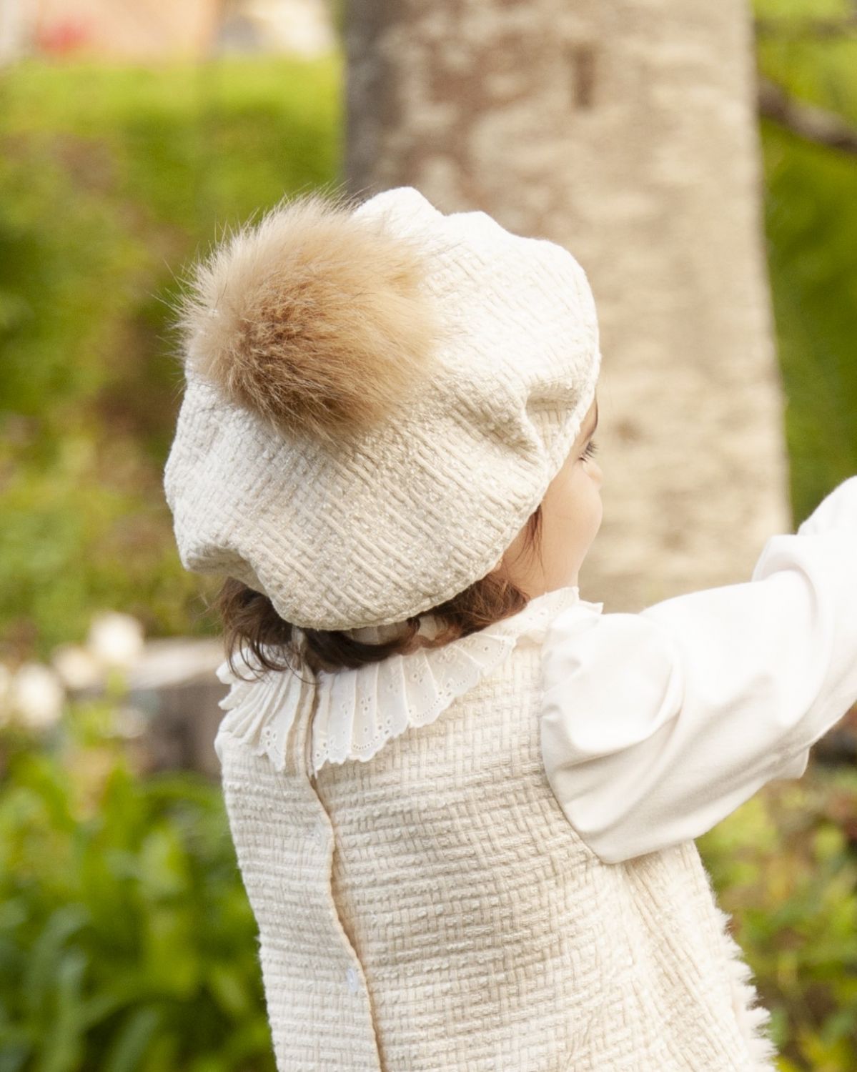 Cream Beret with PomPom