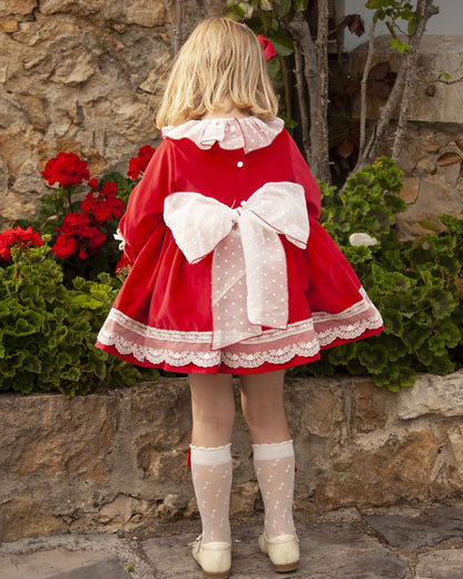 Red Velvet Smocked Dress with Hair Bow