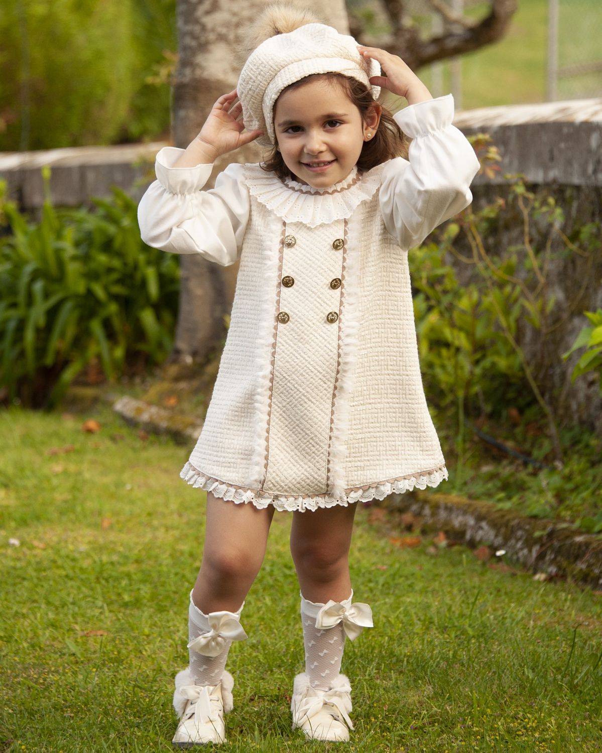 Cream Beret with PomPom