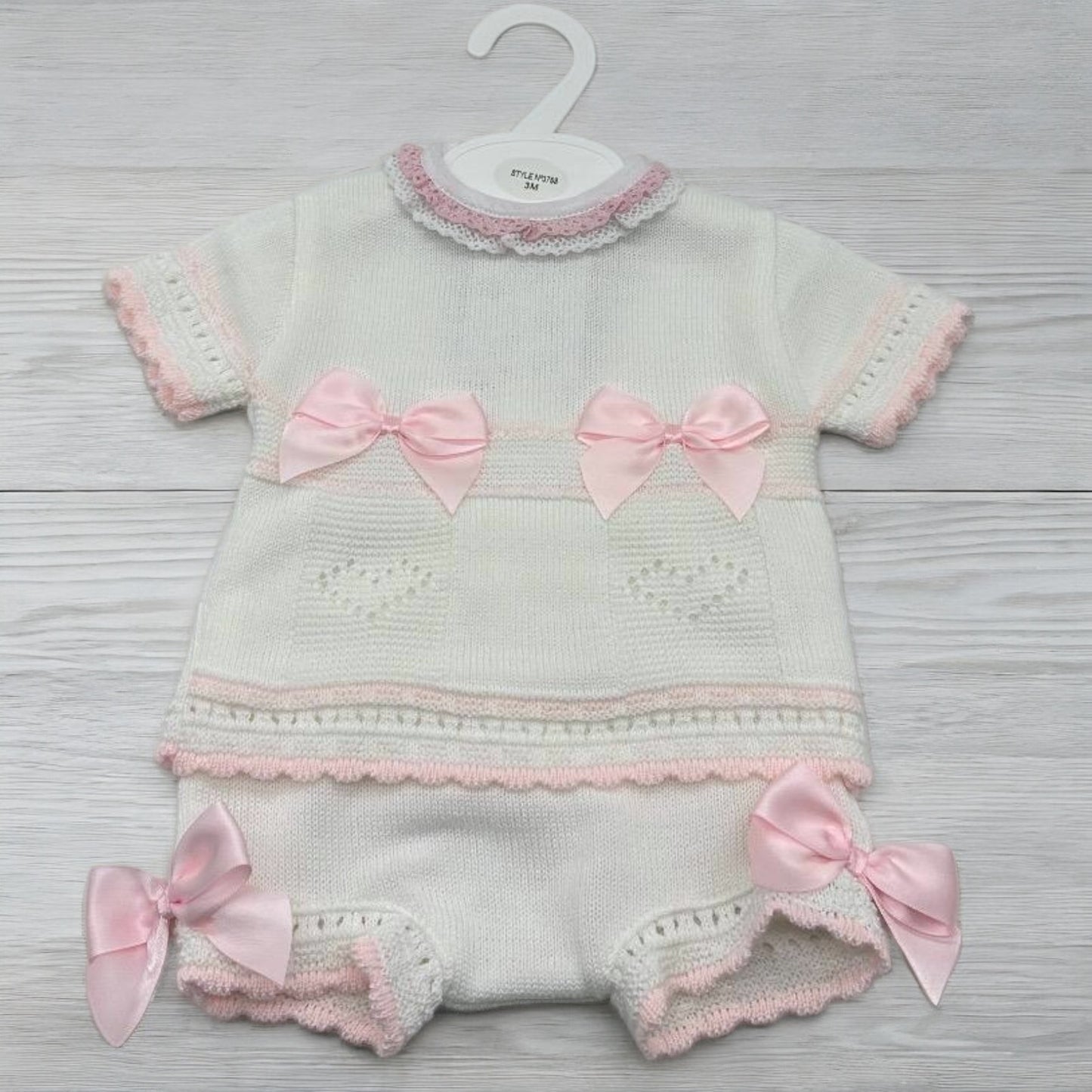 Sweet Baby Girl's Knit Outfit with Pink Bows