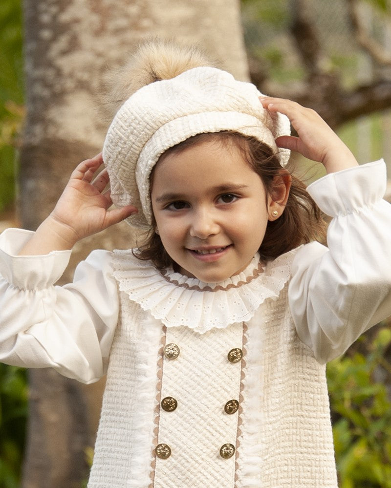 Cream Beret with PomPom