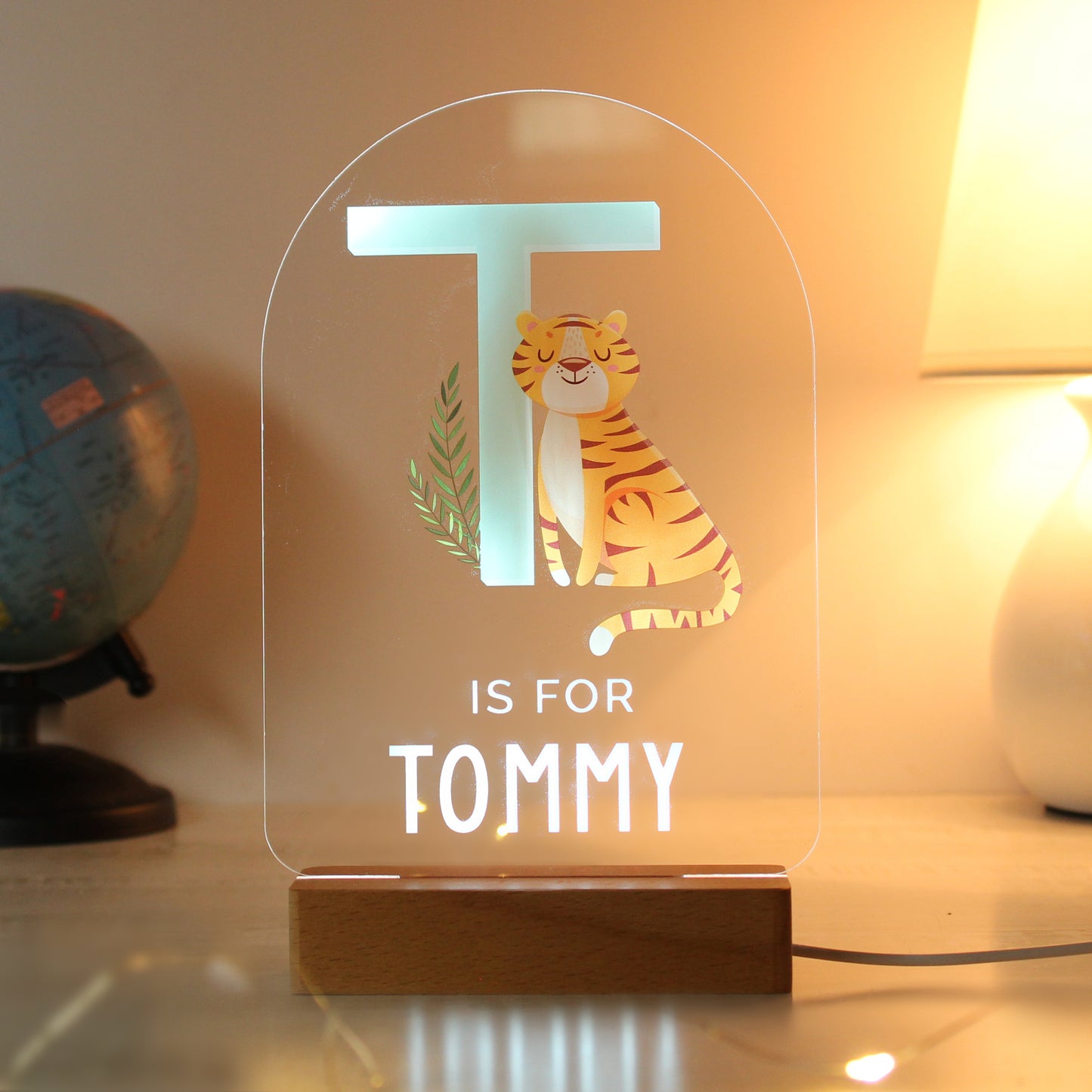 Personalised Animal Alphabet Wooden Based LED Light